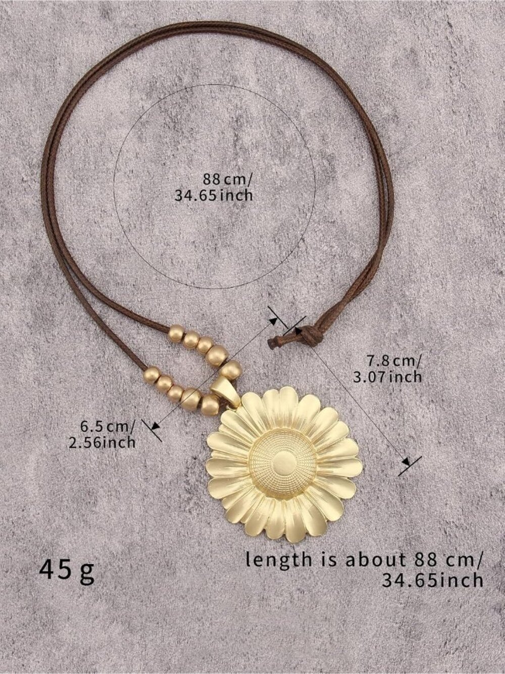 Women's Sunflower Pendant Necklace Boho Matte Gold Floral Long Cord Jewelry - Picture 7 of 7